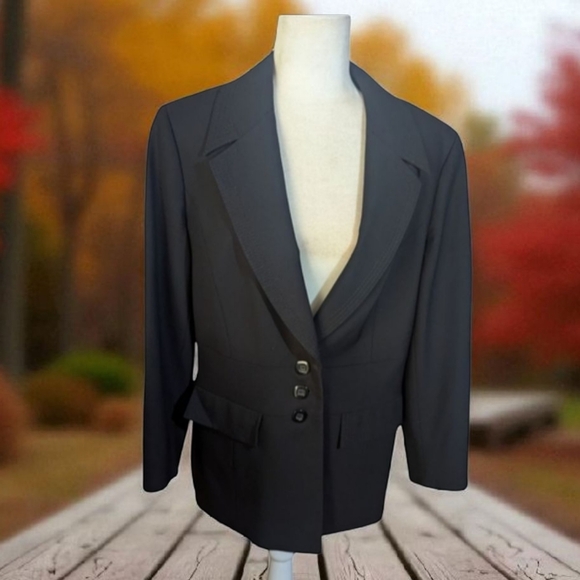 Classiques Entier Elegant Classic Career Black Wool Blazer Sz 14 - Picture 1 of 10